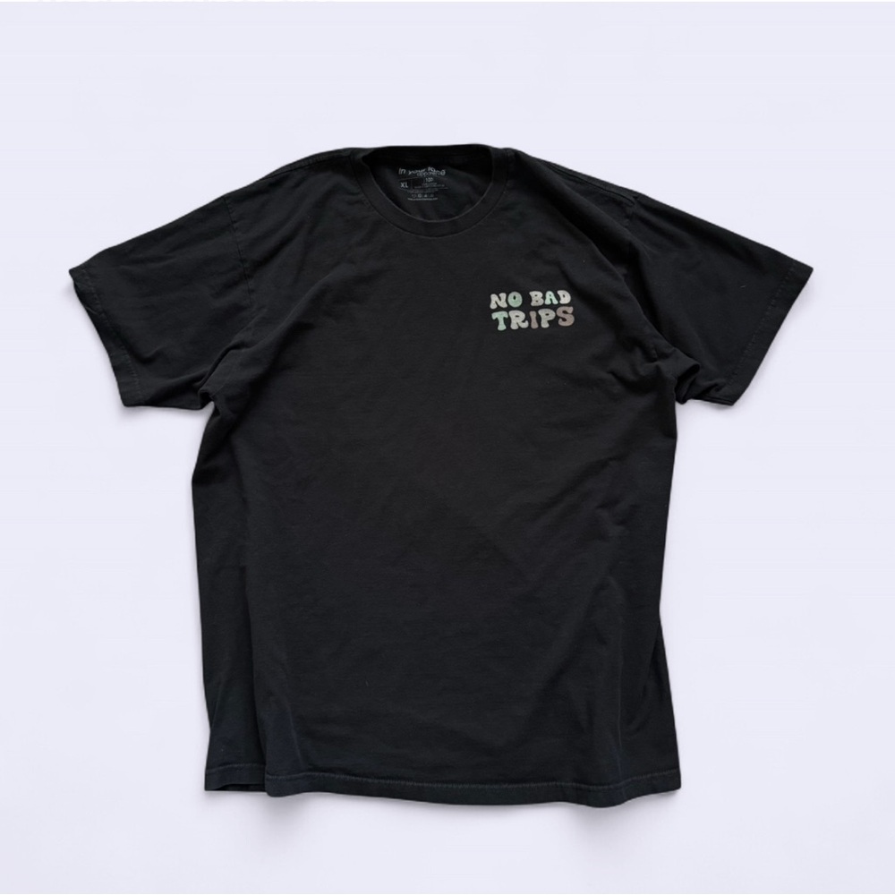 In Your Face Apparel Black Graphic Tee XL “No Bad Trips” Funny Mushroom T Shirt